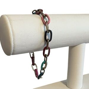 LOFT Chain Link Bracelet Gold Tone Enamel Muticolored 7.5” New